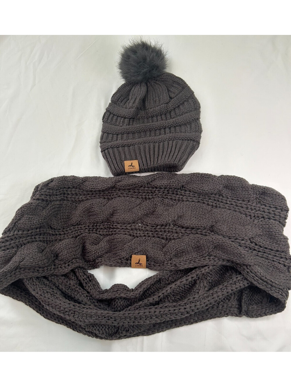 Lorome Dark Grey Knot Beanie And Infinity Scarf Women’s One Size
